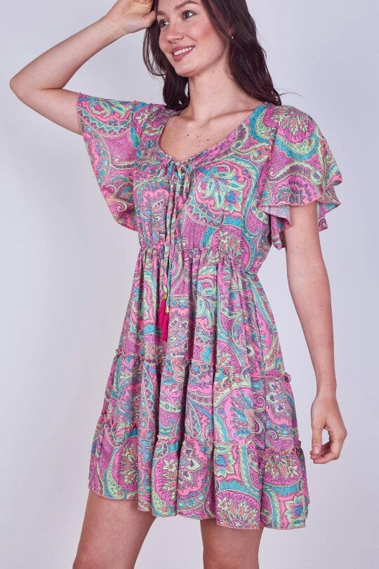 Elaina Fashion Mini Dress – Effortless Boho Style with Paisley Print