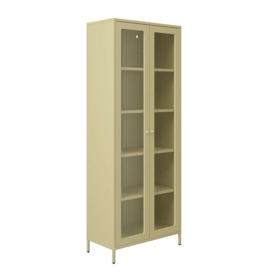 Wyld Haus Barla Beige Cream Steel Metal Display Cabinet 2 Glass Doors