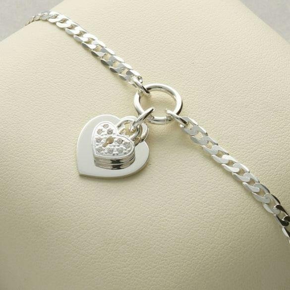 Christopher James of London Sterling Silver Ladies Heart With CZ Locket Bracelet With Optional Engraving