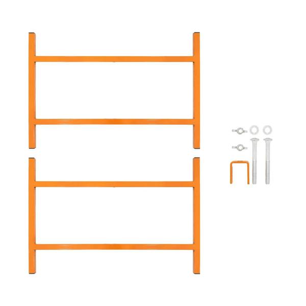 Three sturdy orange mortar board stands, 500mm high, with bolts and hardware for secure assembly, ideal for construction use