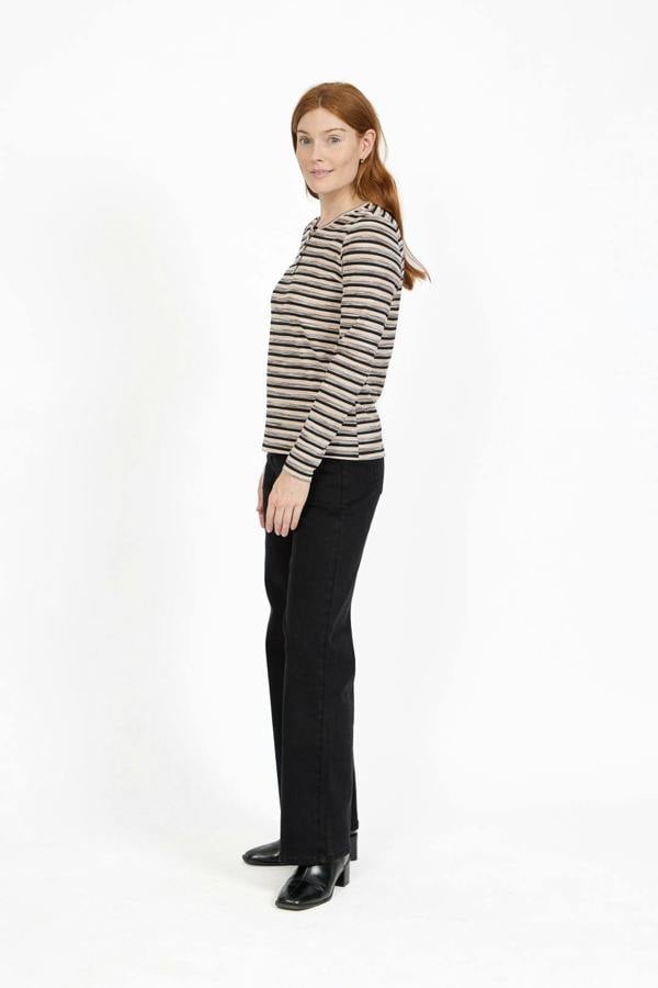 Mudflower Space Dye Ribbed Jersey Button-Up Top