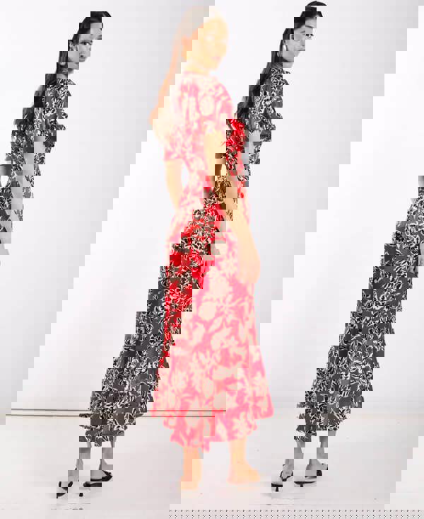 Red Floral Satin Wrap Midi side