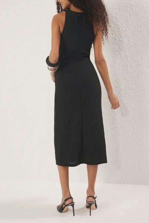 WOVCOR Midi Woven Dress with Tie Detail
