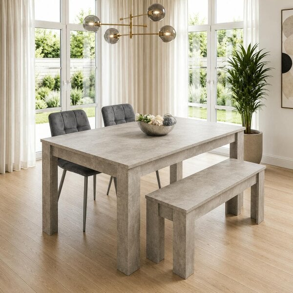 Kosy Koala Modern Grey Dining Table Set with 2 Grey Velvet Chairs and 1 Bench Dining Room Furniture