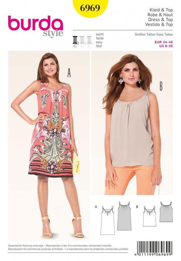 Burda Sewing Pattern 6969 Dresses and Tops For Women, Sizes: 8-20 - Easy