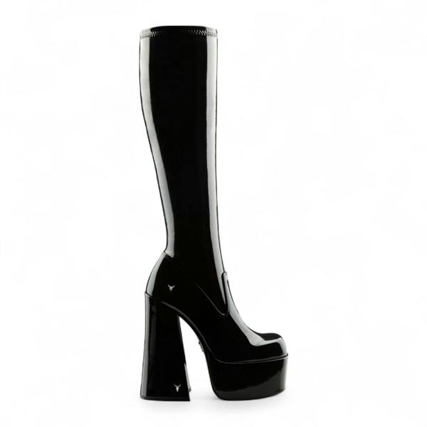 Windsorsmith Womens Black Knee-High Sock Platform Goth Heel Boots - Saucy
