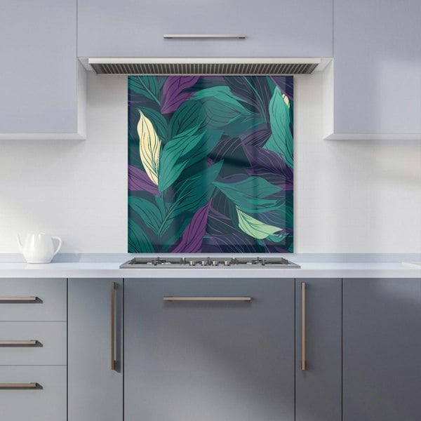 Warren Reed - Designer Green Purple Tropical Leaves Kitchen Splashback