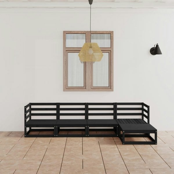 Berkfield 5 Piece Garden Lounge Set Black Solid Pinewood