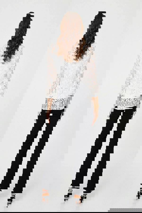 White | Semi Sheer Lace Layered 3/4 Sleeve Top