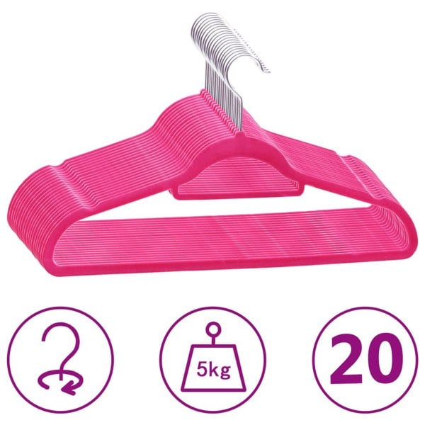 Berkfield 20 pcs Clothes Hanger Set Anti-slip Pink Velvet