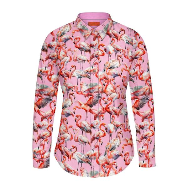 FLAMBOYANCE OF FLAMINGOS  WOMENS  PRINT SHIRT - Premium Men's Patterned Shirt by Claudio Lugli | Bold Design, Tailored Fit, Best Printed Shirts