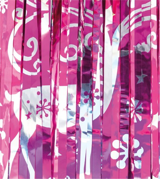 Cheetah Christmas Reindeer Tinsel Curtain 2M x 1M Pink