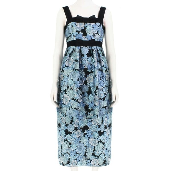 Erdem black blue jacquard Fernandez dress floral strappy