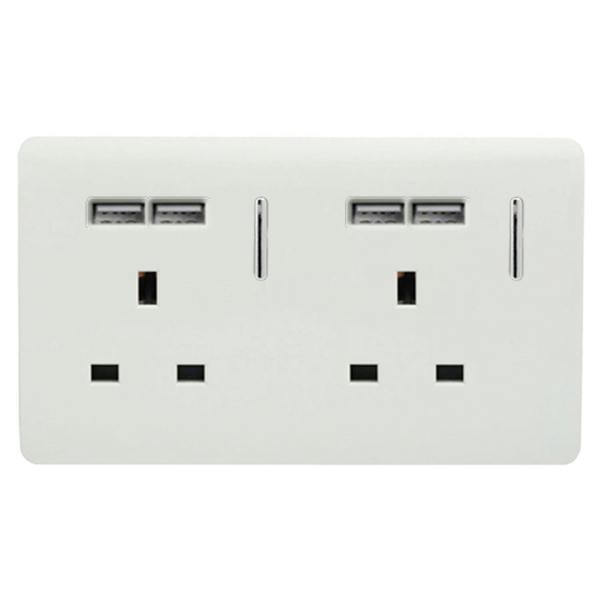 Trendi Switch 2 Gang 4 Port USB 2100mA Plug Socket in Ice White