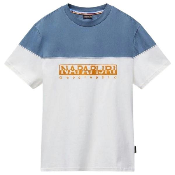 Napapijri Mens Saturnia Geographic Crew Neck T-Shirt - White/Blue - 