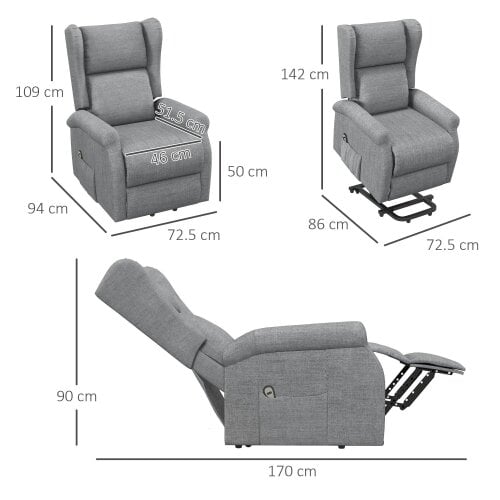 Bobobiy Power Lift Recliner Armchair, Electric Lift Chair for Elderly, Fabric Riser and Reclining Chair with Remote Control, Extended Footrest, Grey