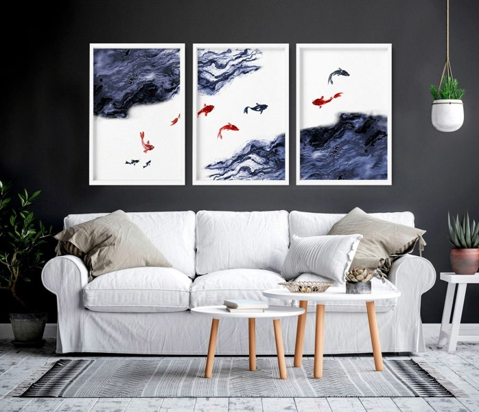 Large living room picture | set of 3 wall art prints