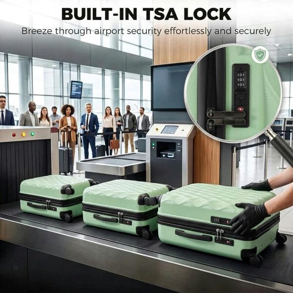 Bobobiy 3-Piece Suitcase Set, Hard Shell Carry On & Checked Luggage Set with TSA Lock, 20/24/28 Inch, Green