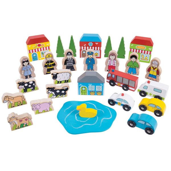 Bigjigs Rail Wooden Trackside Accessory Set - 32 Pieces