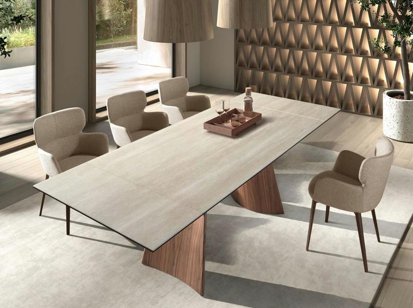 Angel Cerdá Rectangular extending dining table in porcelain marble and walnut effect steel 1164