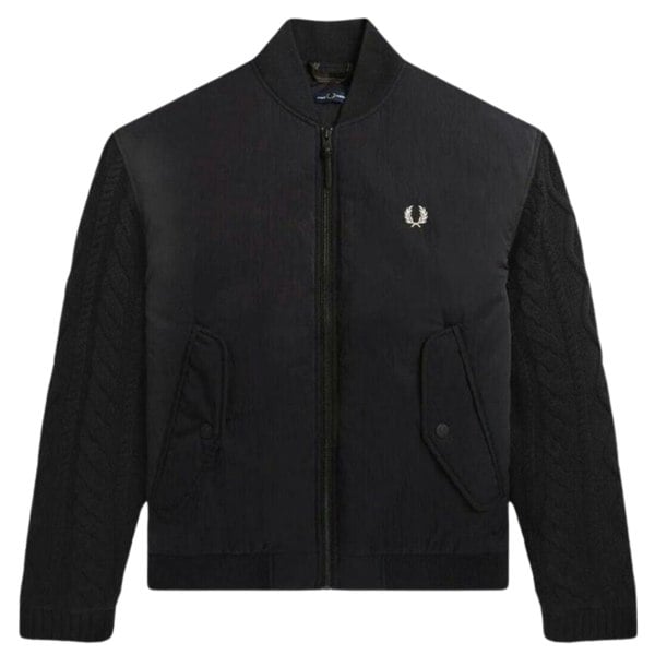 Fred Perry Cable Knit Sleeve Black Bomber Jacket S