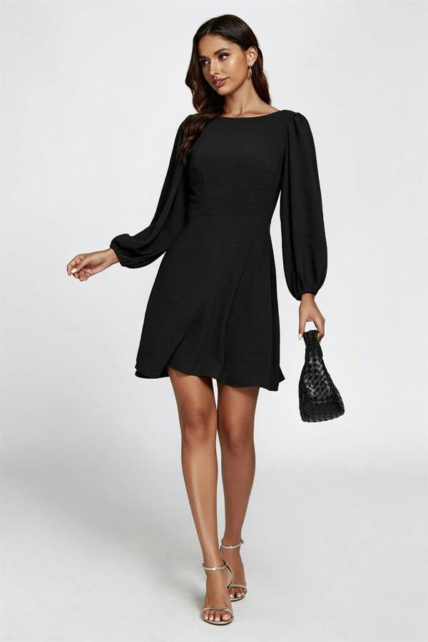 FS Collection Back V Neck Mini Dress In Black