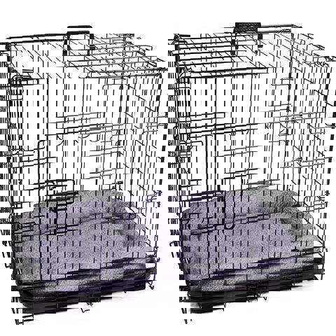 Pretty Pooch Dog Cage Small Crate Puppy Cat Pet Training Crate Metal Folding with Tray Double Door and Bed 24"