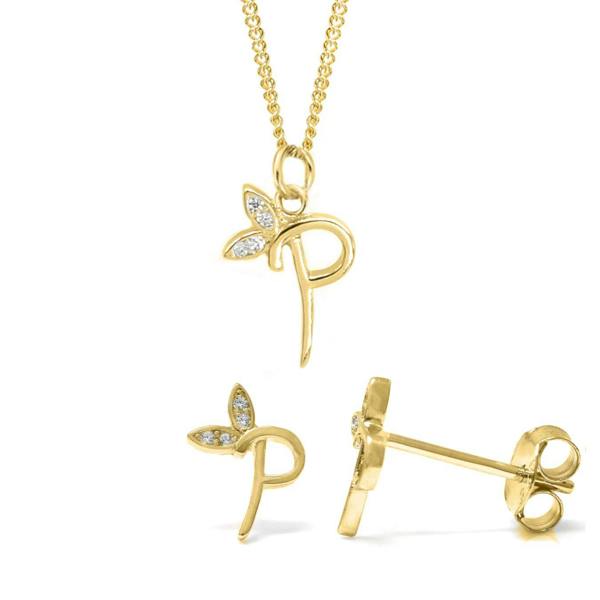Say It With Dainty Winged Initial Bundle - Yellow Gold