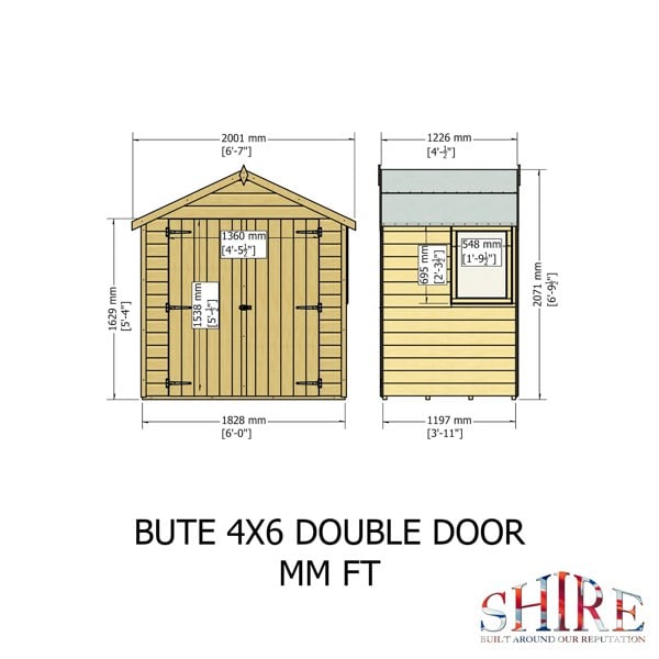 Shire Bute Shiplap Apex Double Door 4x6 12mm interlock Clad wooden Shed