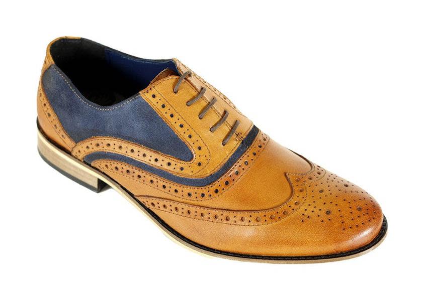 Front London Spencer Brogue Shoes - Tan & Navy