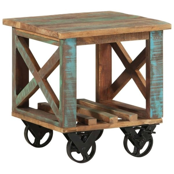 Berkfield Side Table with Wheels 40x40x42 cm Solid Wood Reclaimed