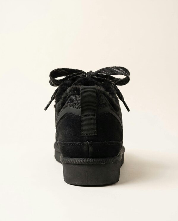 Love Lemonade Hudson Comfort Faux Suede Check Lace Faux Fur Lined Trainers Black