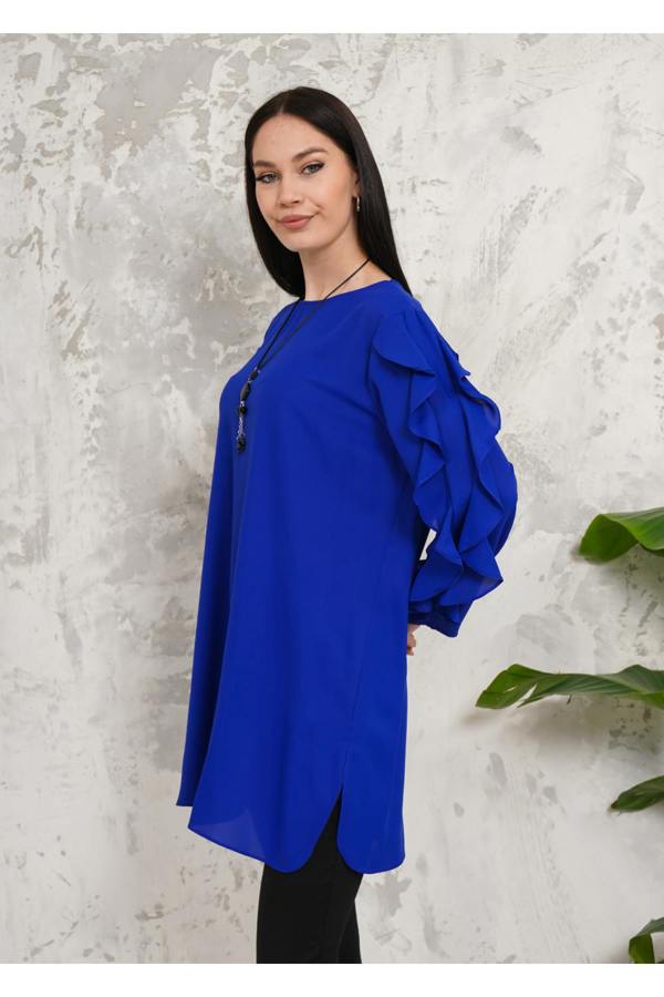 Hoxton Gal Oversized Long Ruffle Sleeve Relaxed Fit Tunic in Royal Blue