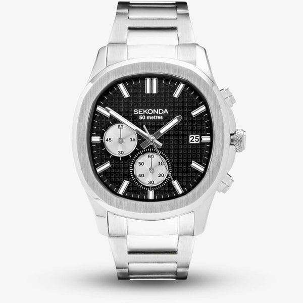 Sekonda Mens Octaire Stainless Steel Chronograph Black Dial Watch 30278