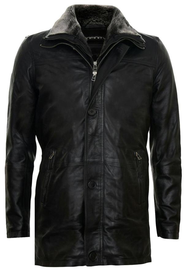 Infinity Leather Mens Removable Collar Mid Length Warm Jacket