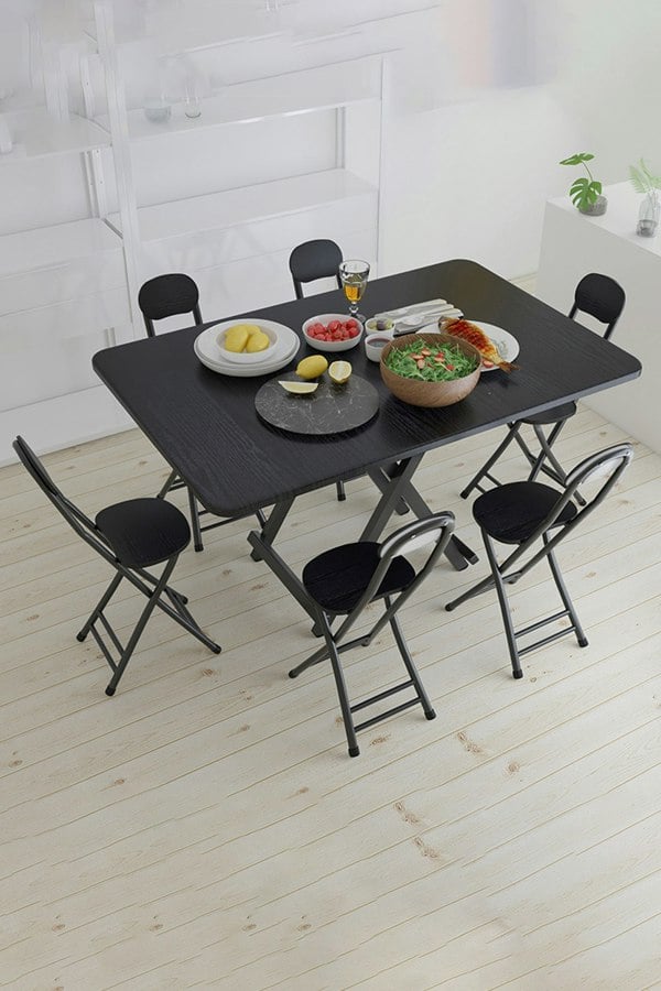 Living and Home 7pcs Folding Table and 6 Chairs Set Indoor Outdoor Bistro Kitchen Dining Set Furniture