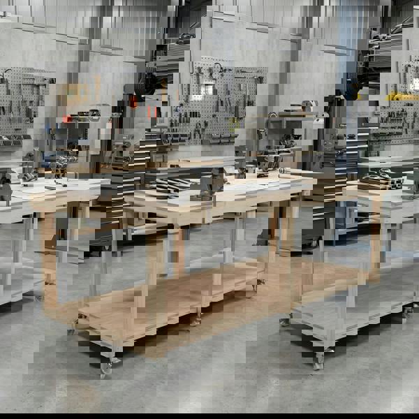 Arbor Garden Solutions Wooden Workbench Eucalyptus Hardwood Top Depth-4ft with Wheels