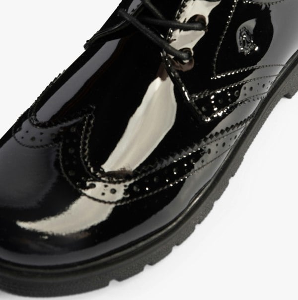 Hush Puppies SALLY Girls Leather School Shoes Black Patent