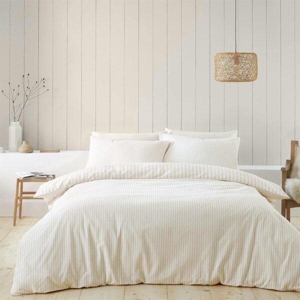 HomeSpace Direct Brushed Stripe Natural Duvet Cover Set