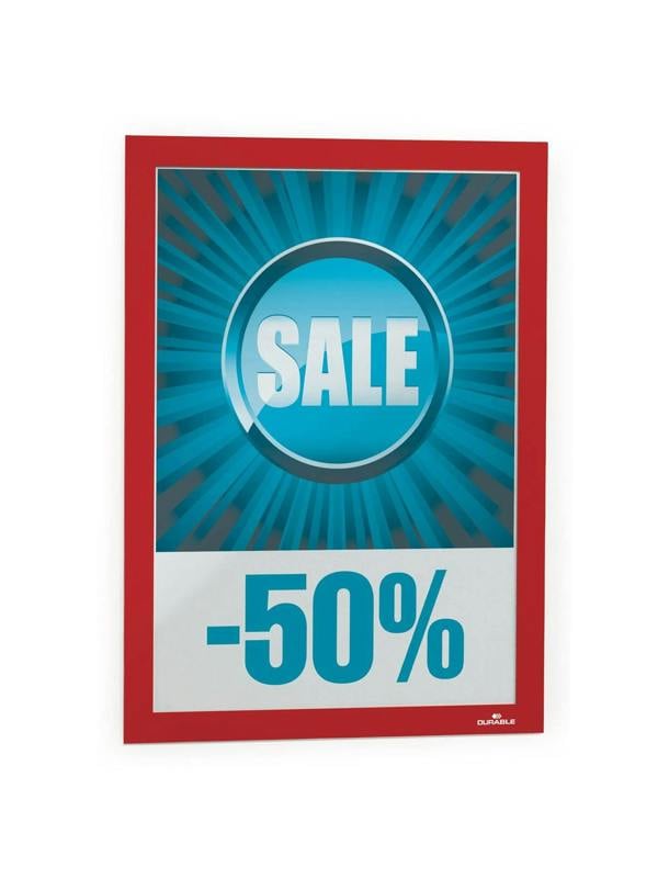 Durable DURAFRAME Self Adhesive Magnetic Signage Frame | A4 Red