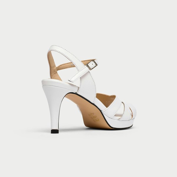 Emily white leather heel back/side view