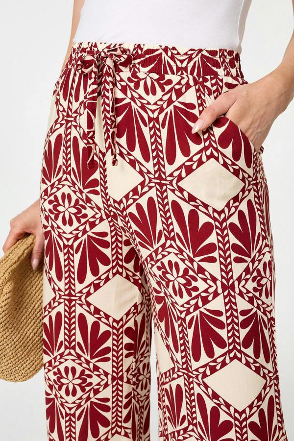 Rust | Printed High Waist Wide Trousers