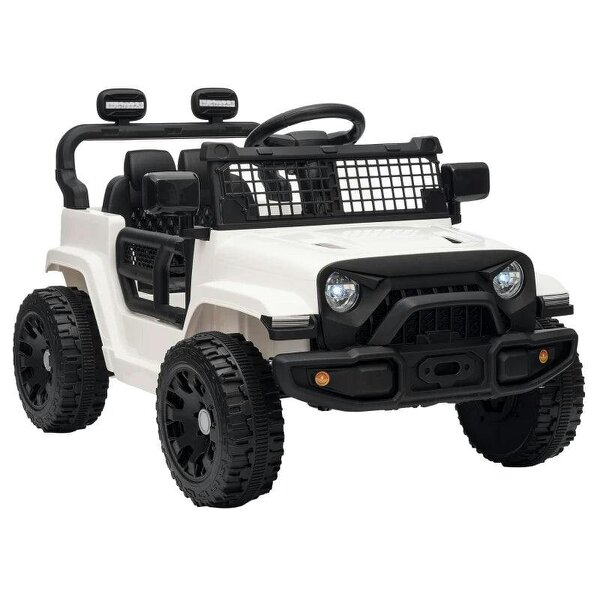 12V Electric Car for Kids with Remote, Dual Motors, Rear Suspension, Soft Start, Music, Lights for 3-8 Years, White