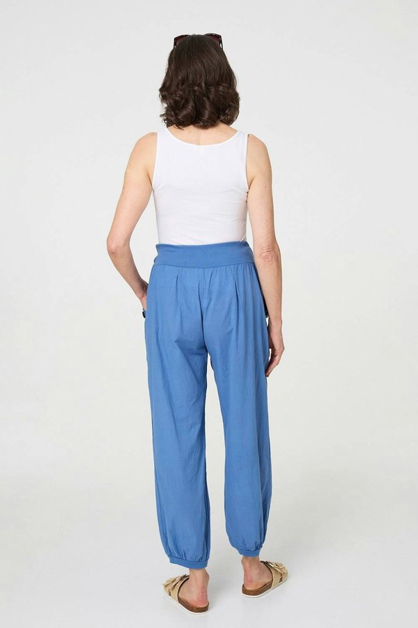 Blue | Elasticated High Waist Loose Trousers
