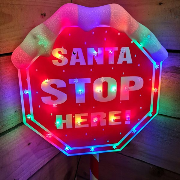 Samuel Alexander Premier Christmas Light up Santa Stop Here Garden Patio Sign 110cm