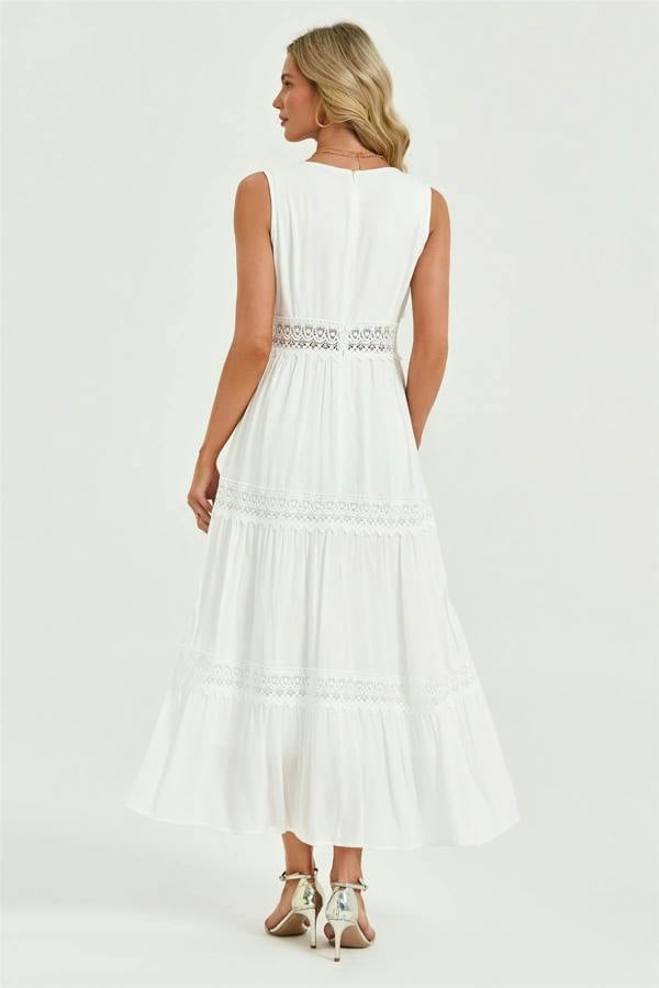 FS Collection Lace Detail Maxi Dress In White