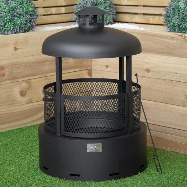 Samuel Alexander 80cm Black Steel Firedancer Chiminea Fire Pit with Fire Poker