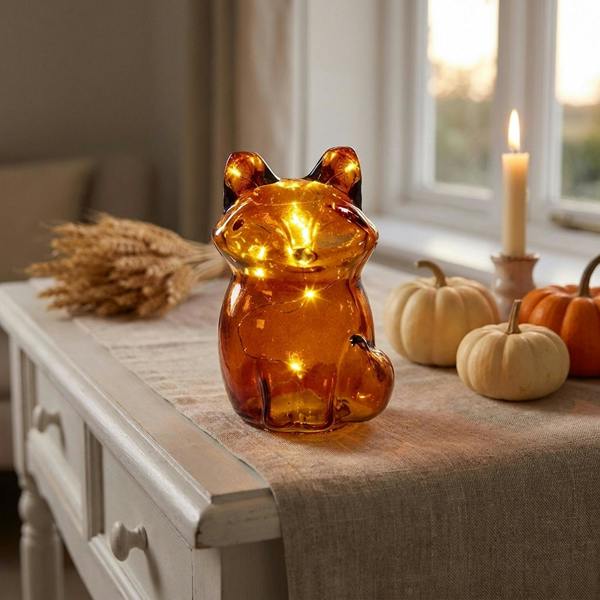 Garden Greatness Cinnamon Glass Fox Autumn Table Light