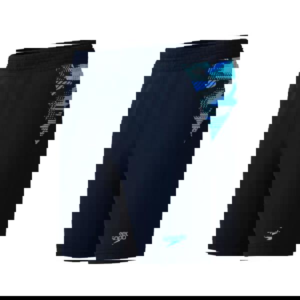 Navy blue Speedo Sport 2 Panel 16 inch watershorts with geometric pattern