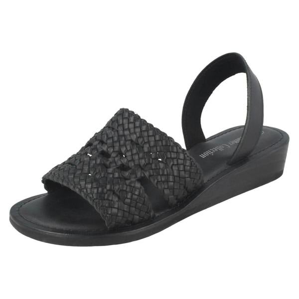 Leather Collection Ladies Leather Collection Low Wedge Weave Slingback Mules